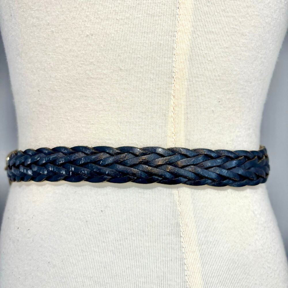 VTG Black Braided Leather Belt Woven Wheat Gold Brass Buckle, Size XL- XXL - Picture 4 of 8